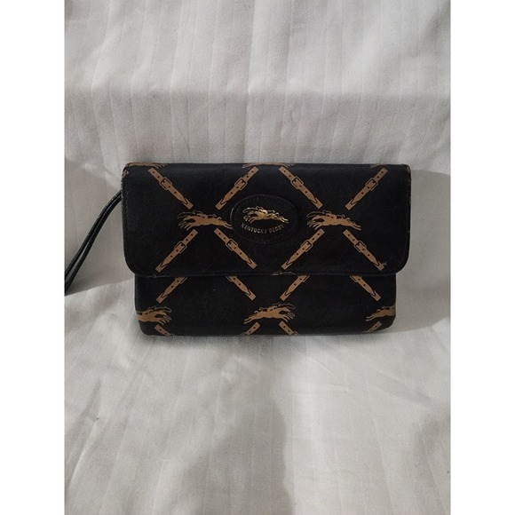 Kentucky Derby Elegance Handbags - Kentucky Derby Elegance Wristlet Wallet Black Equestrian Horse Print Kiss Lock